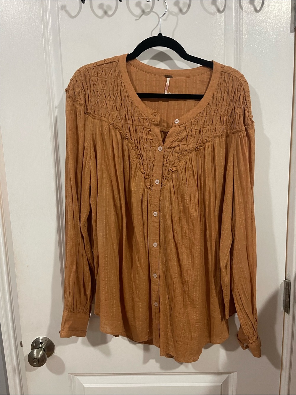 Free People Women's Button-Front Smocked Peasant Top
